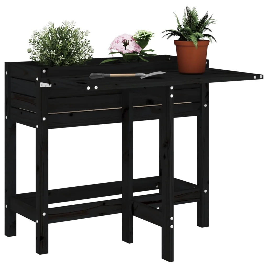 Fioriera da Giardino-Vaso da Esterno-Contenitore per Piante Piano Pieghevole Nera Legno Massello Pino