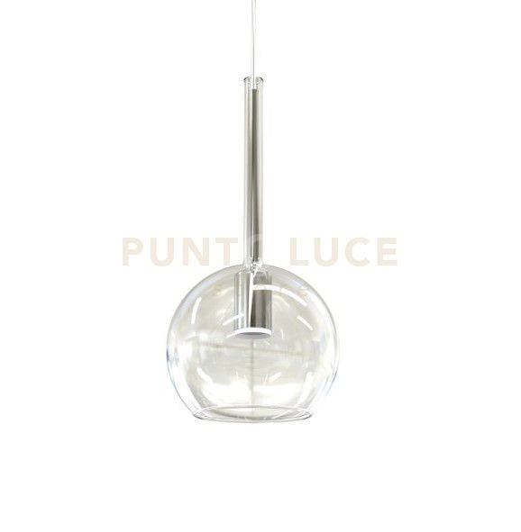 MINIBOL-C Sospensione 1 luce struttura in metallo cromo diffusore colore cristallo in vetro cavo in PVC 400cm. Attacco E14,senza base