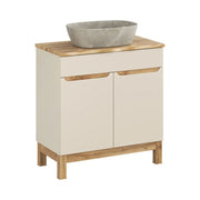 Insieme ERMANO cachemire 80cm: mobile sottolavabo + piano per lavabo bisellato + lavabo da appoggio grigio effetto pietra
