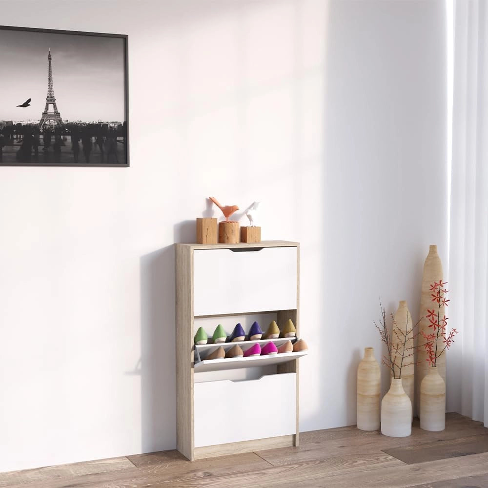 Scarpiera da ingresso Luca, Bianco/Sonoma, 59 x 105 cm 3 scomparti