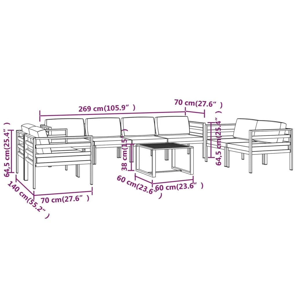 Set Divani da Giardino 9 pz con Cuscini in Alluminio Antracite cod mxl 40796