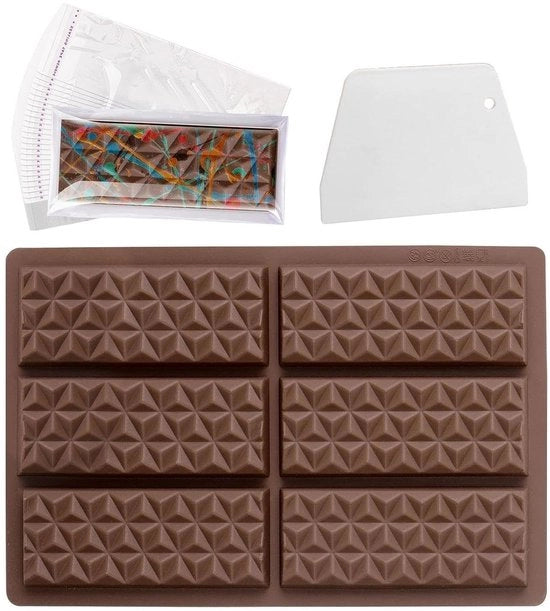 Forma per Biscotti in Silicone - Antisudatura - 1 Pezzo - 26x17 cm - Inclusa 100 Sacchetti per Imballaggio Alimentare - Spazzola - Marrone - Silicone