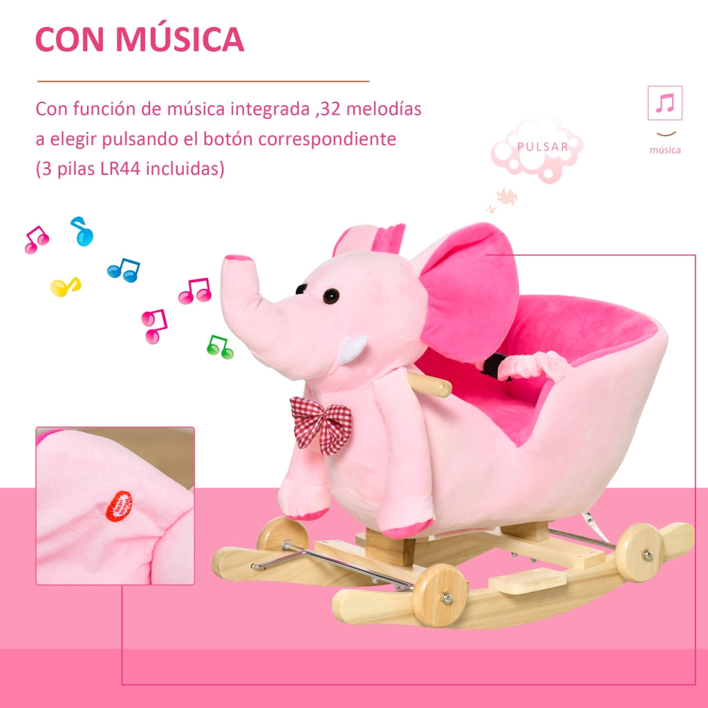 Cavallo a Dondolo con Ruote Elefante ¨C zephmum ¨C Rosa 60x35x45 cm