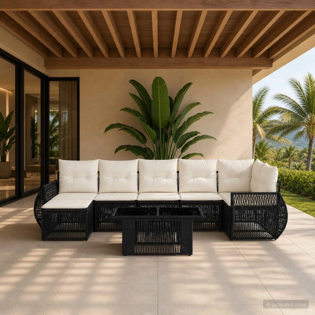 Set Divano da Giardino 8 pz Nero e Bianco Crema polyrattan 3436978