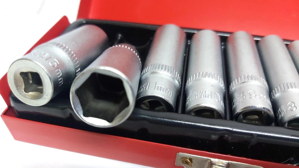 SET DI CHIAVI BUSSOLA LUNGHE DA 1/4 CHROME VANADIUM 5 - 13 mm 9 PEZZI CANDELETTE