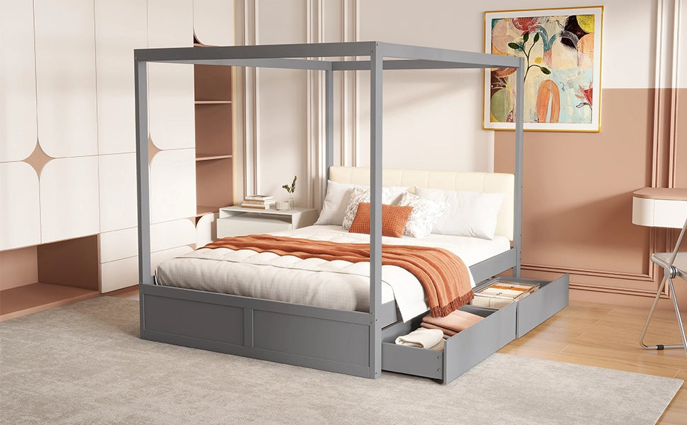 letto a baldacchino in legno grigio 140 x 200 cm