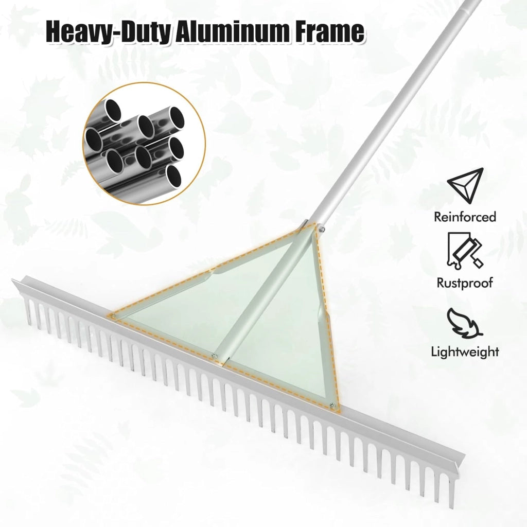 Rastrello da Giardino in Alluminio con Manico Lungo 174 cm, Rastrello da Prato Largo 91 cm con 36 Denti Rigido per Paesaggio, Ideale per Foglie, Erbacce, Terreno e Detriti (Stile B)