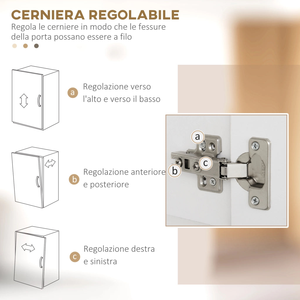 Credenza Cucina Alta con 2 Armadietti e un Cassetto Centrale 70,8x34x180 cm in MDF Bianco