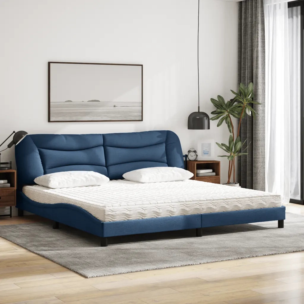 Letto con Materasso Hvar Blu 200x200 cm in Tessuto
