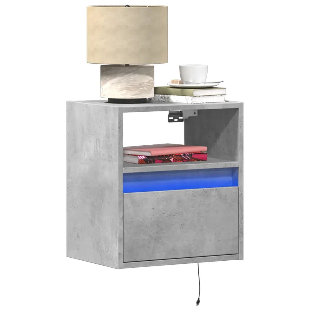 Comodini a Parete con Luci LED 2 pz Grigio Cemento