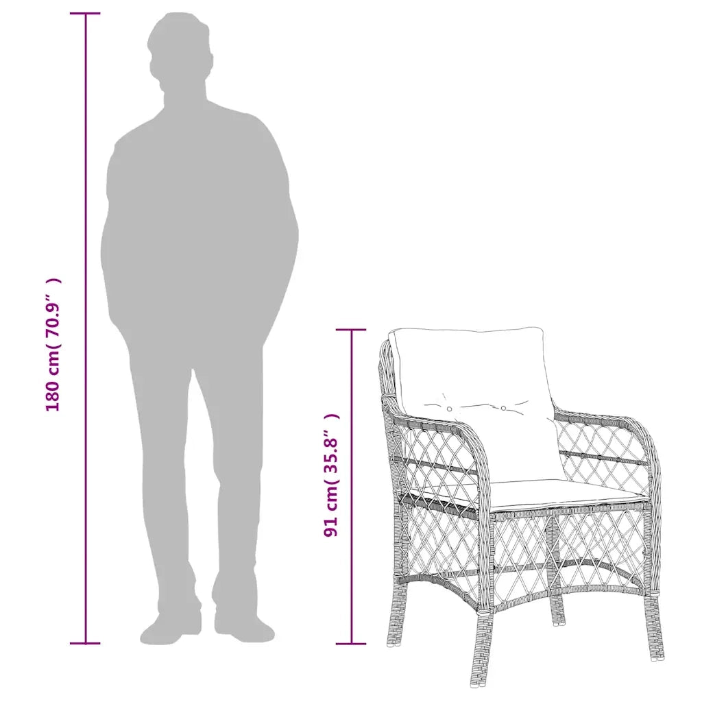 Set da Bistr¨° 3 pz | Set Salotto da Giardino con Cuscini Nero in Polyrattan