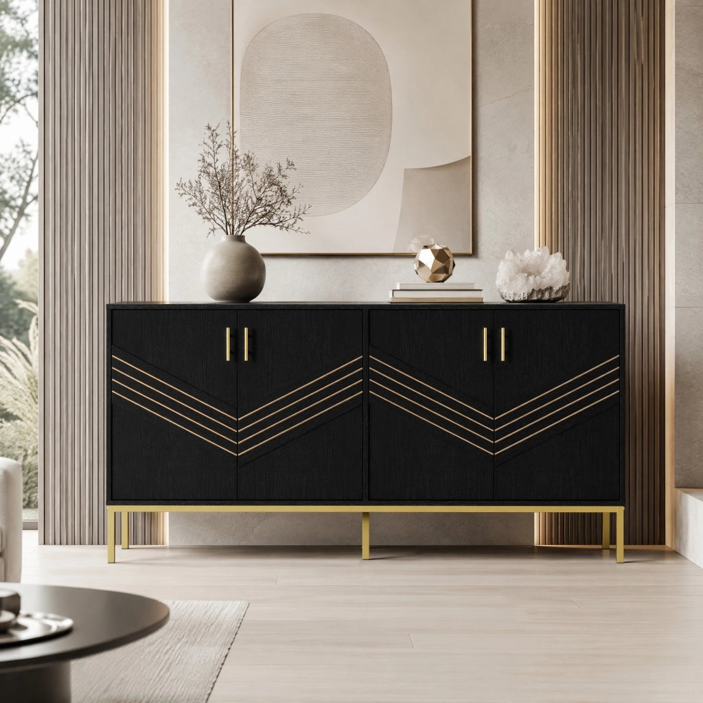 SIDEBOARD a 4 ante 160x40x80,5 cm MDF Nero e venatura legno
