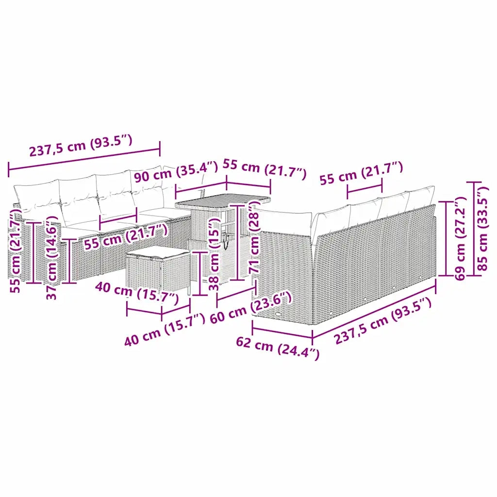 Set Divano da Giardino 11 pcs Beige polyrattan 3361591