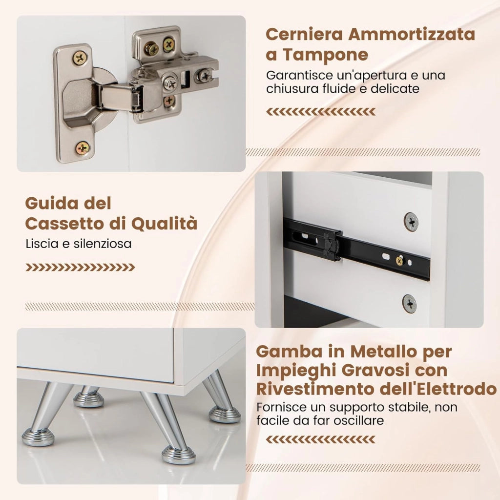 COSTWAY Tavolo per Manicure, Tavolo per Unghie con Cassetti, Cuscino Poggia Polsi e Gambe in Metallo, Stazione per Unghie Estetista Nail Art per Salone di Bellezza (Bianco)
