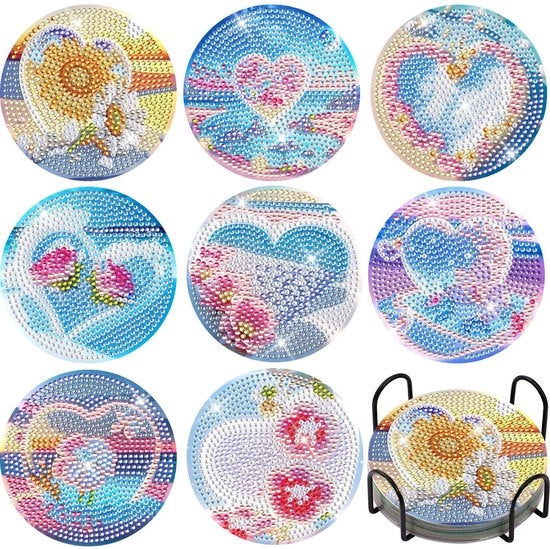 Set di 8 sottopannelli - Rondi - con Supporto - Sottopannelli Design - Sottopannelli per Vetri - Sottopannello per Diamond Painting - Qualità Premium – Antiscivolo – Assorbente – Resistente al Calore