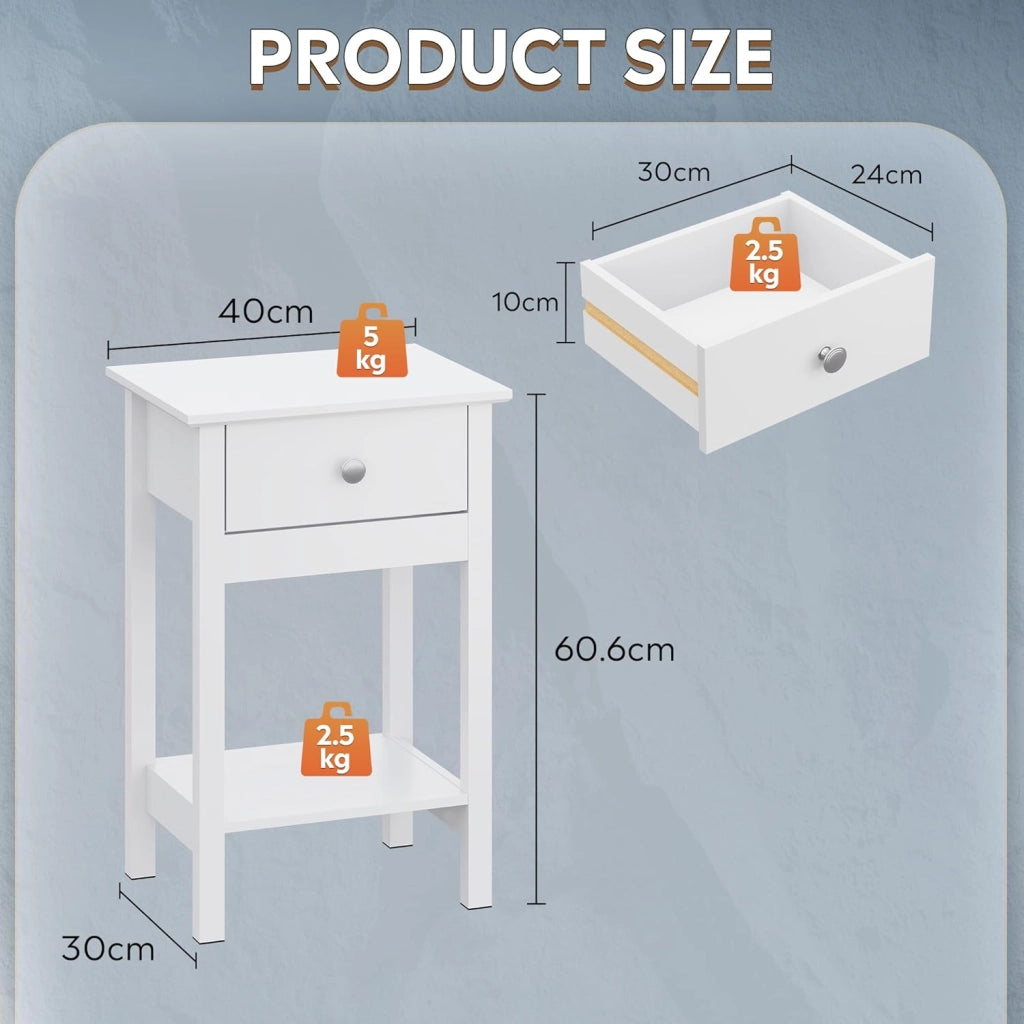Comodino in legno con cassetto e ripiano ¨C zephmum ¨C Bianco