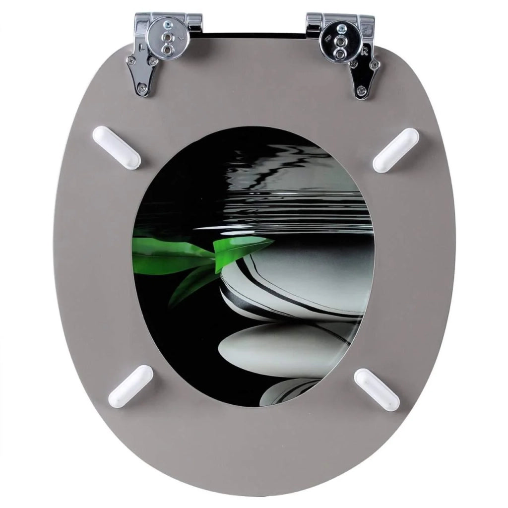 Sedile WC in MDF con meccanismo di chiusura ammortizzata effetto ciottolo grigio e nero 19_0000745