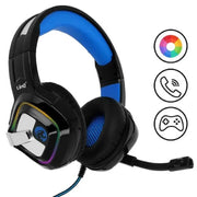 Trade Shop - Cuffie Cablate Stereo Con Microfono Jack Usb Luci Rgb Led Gaming Film Pc Gm6066 -