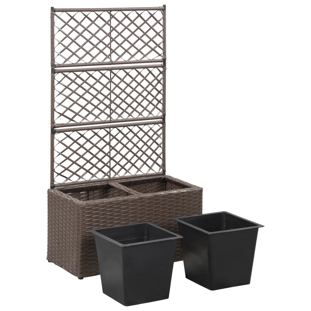 Letto Rialzato Traliccio 2 Vasi 58x30x107 cm Polyrattan Marrone 46937