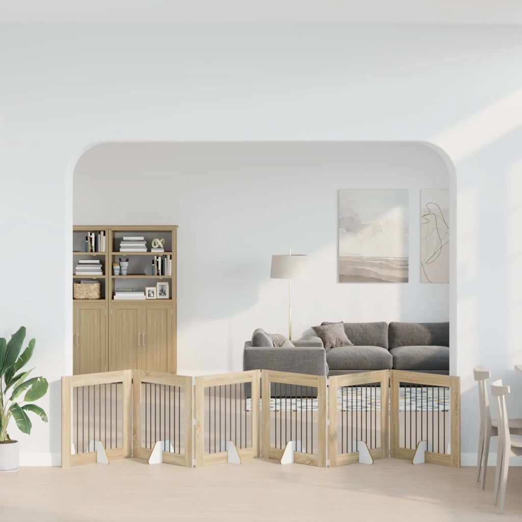 Cancello per cani con supporti 6 pcs Rovere Sonoma 80 x 80 cm 892086