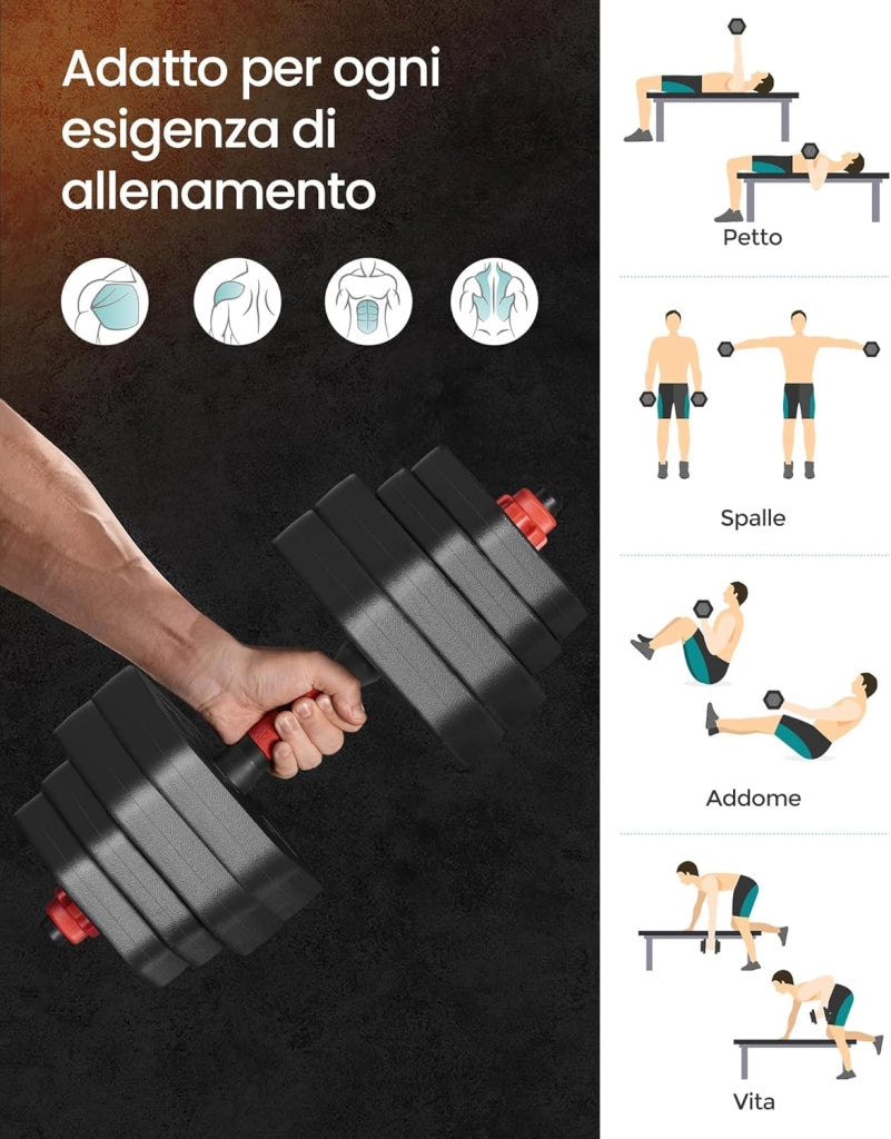 SONGMICS Set di Manubri con Barra di Collegamento, Manubri Corti, Peso Esagonale per Allenamento, Fitness, Sollevamento Pesi a Casa, Palestra