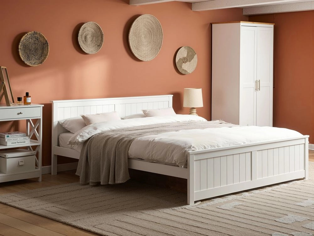 Letto matrimoniale in legno di Pino Bianco con testiera 180 x 200 cm stile minimalista