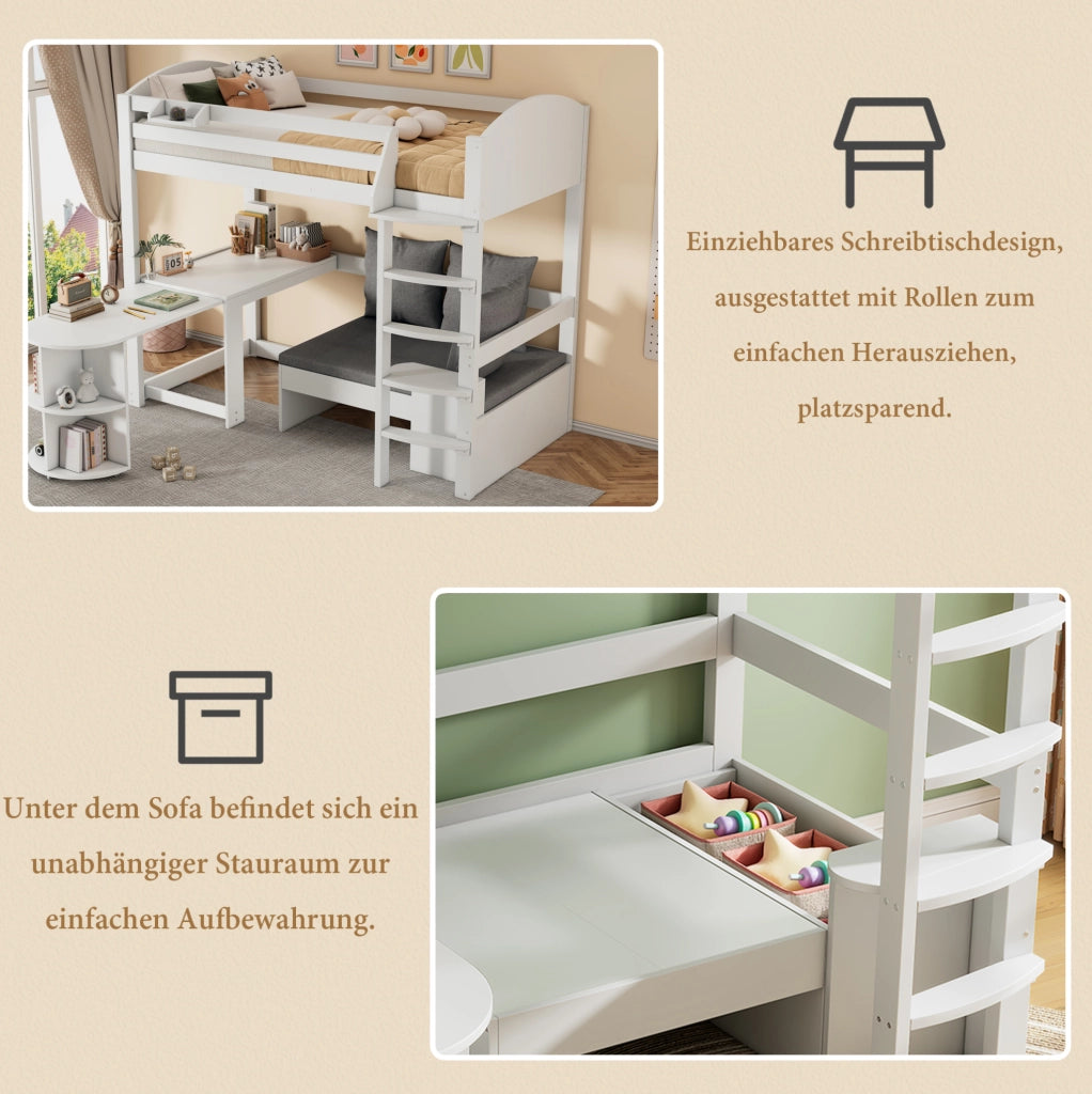 Letto a soppalco per bambini 90x200 cm con scrivania estraibile