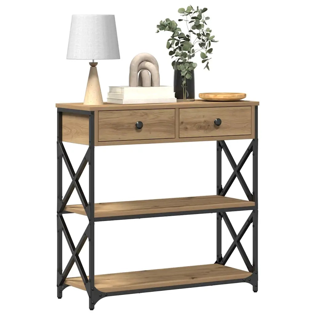 Tavolo Consolle con cassetto rovere artigianale 75 x 28 x 75 cm 863536