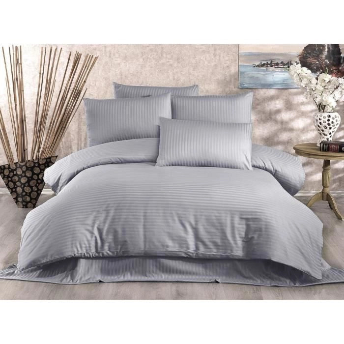 Completo letto - 1 copripiumino 220 x 240 cm + 2 federe 60 x 60 cm - 70% poliestere, 30% cotone - Grigio