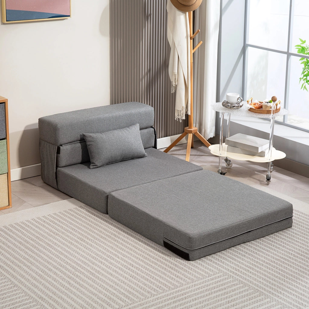 Poltrona letto pieghevole con cuscino ¨C zephmum ¨C grigio, imbottito