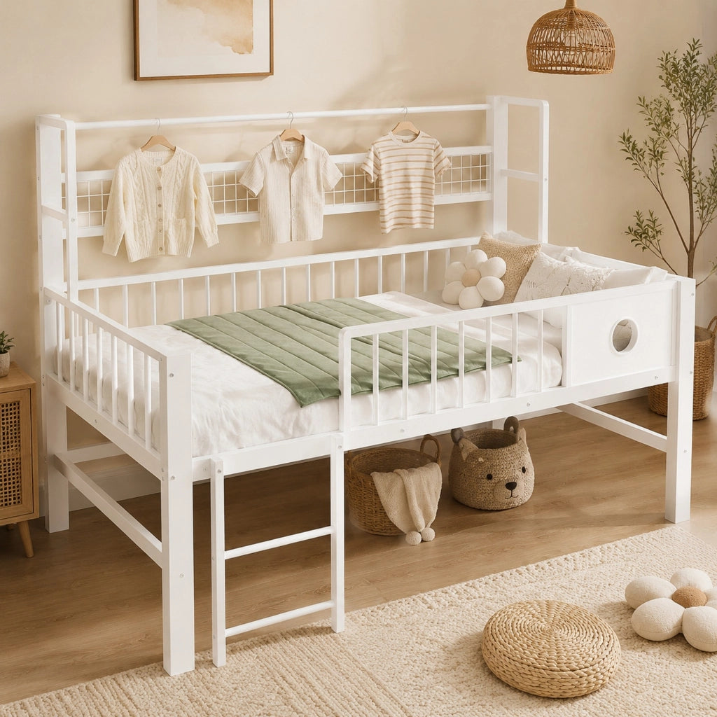 Letto a soppalco basso per bambini 90x200 cm bianco