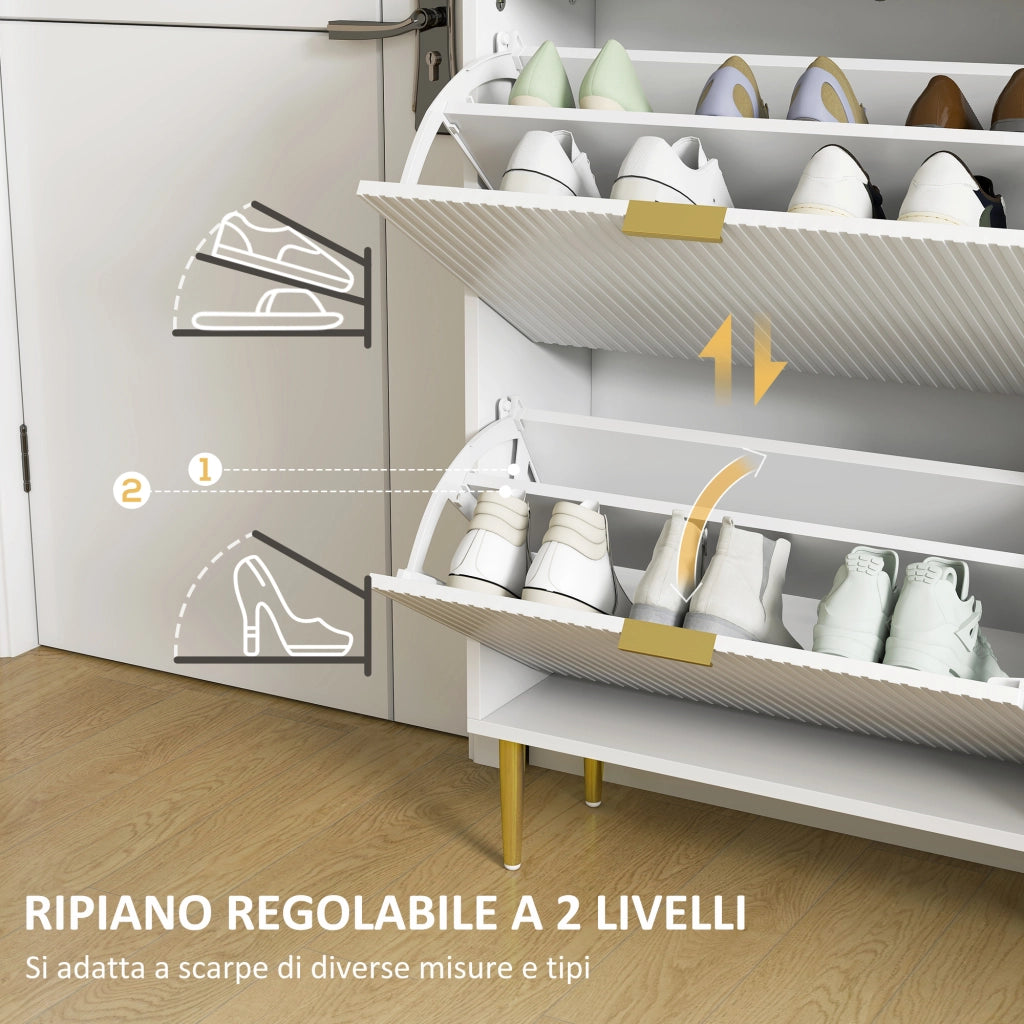 Scarpiera Slim con 4 Cassetti Ribaltabili per 20 Paia di Scarpe 105x24x91,5 cm Design Moderno in MDF Bianco