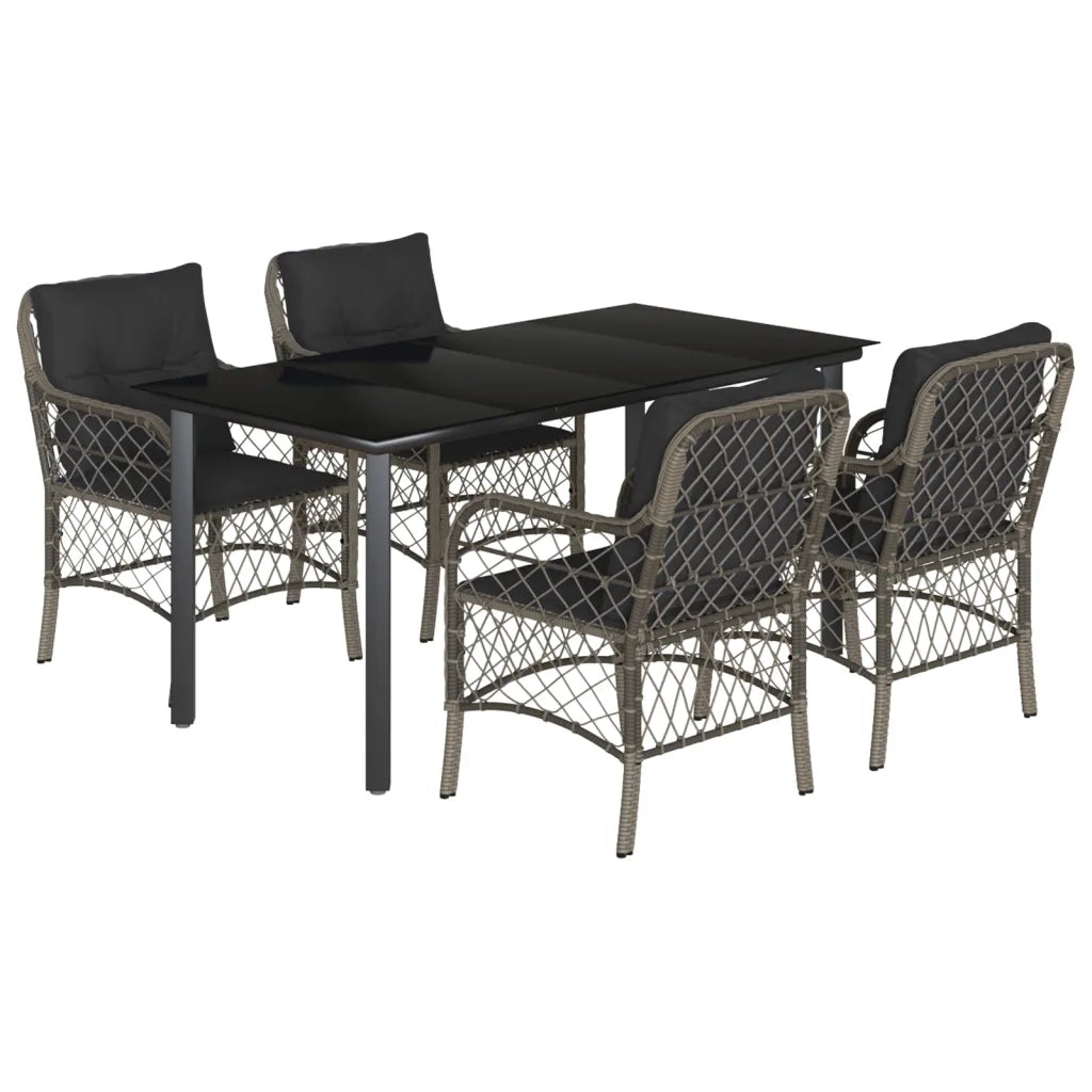Set da Pranzo da Giardino 5 pz con Cuscini in Polyrattan Grigio 3212134