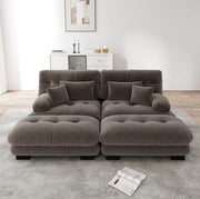 Divano modulare in ciniglia marrone con 2 pouf e cuscini HOMVRA