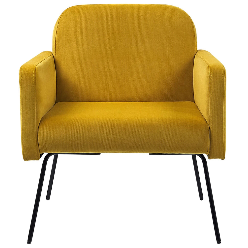 Poltrona Velluto Giallo Snelle Gambe in Metallo Nero Moderno Soggiorno Retrò