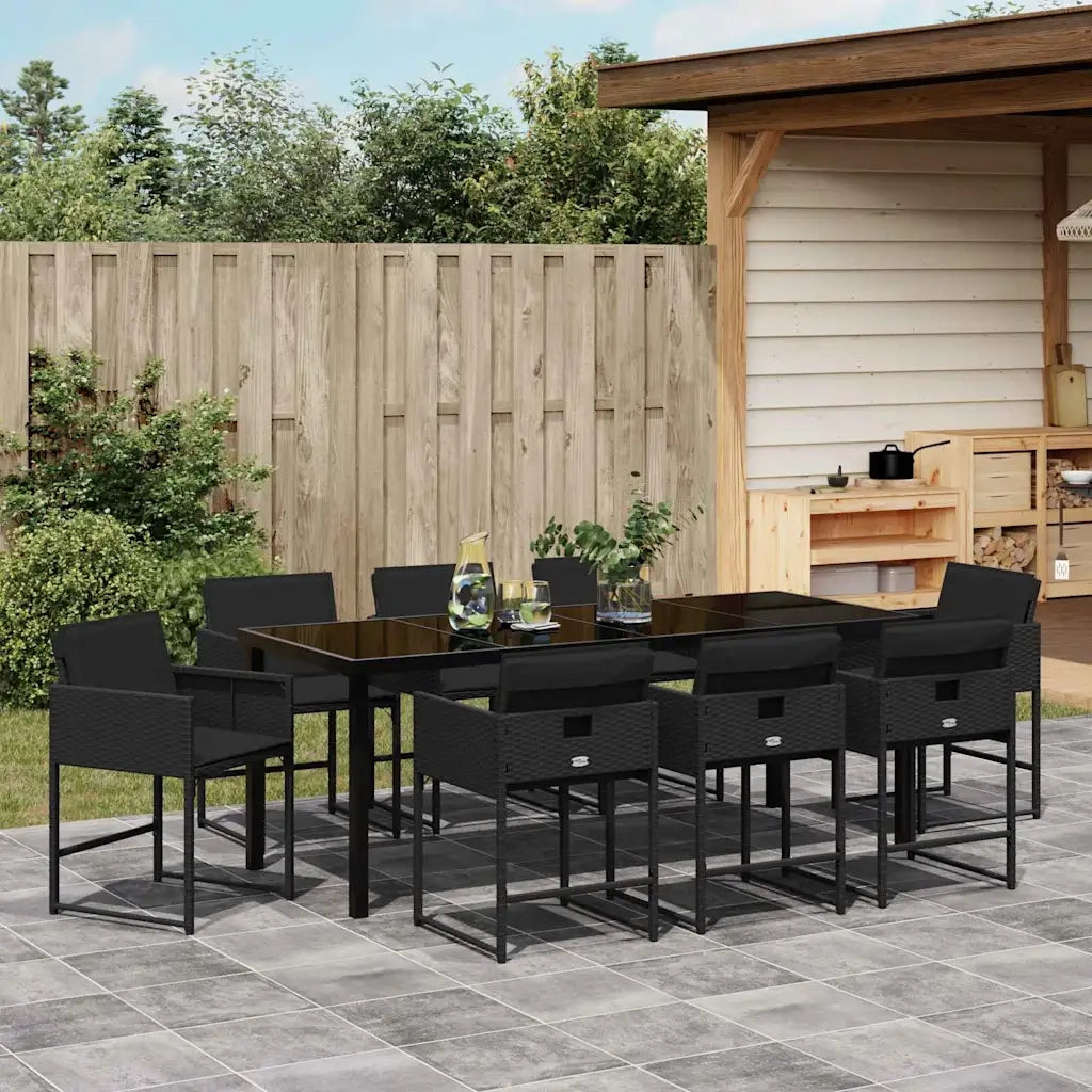Set da Pranzo per Giardino 9 pcs Nero polyrattan