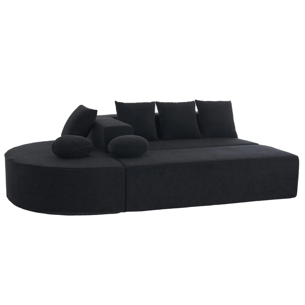 Sofà modulare in chenille nero, struttura in schiuma completa, senza montaggio, convertibile in letto