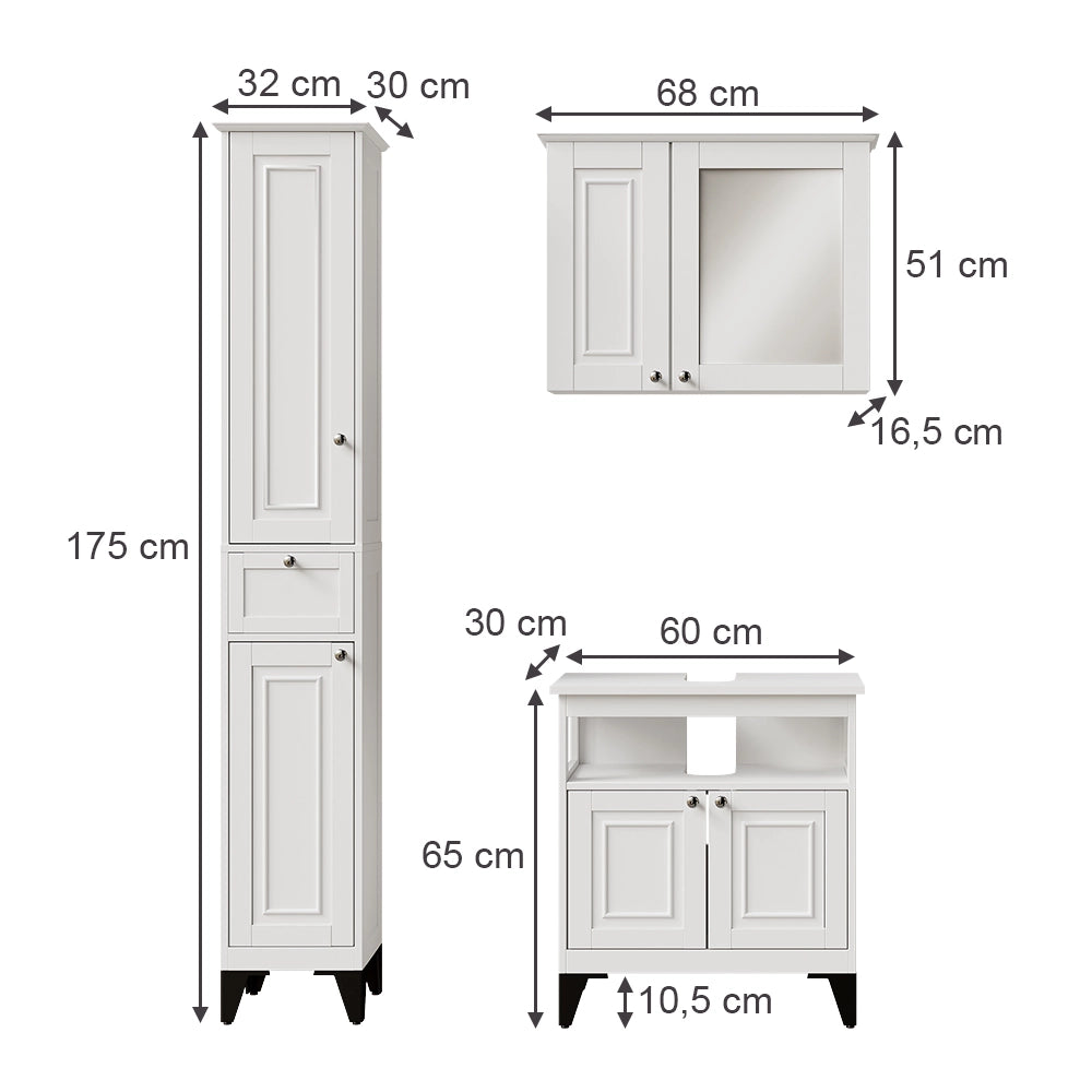 Vicco Set di mobili da bagno Bianco 3 parti