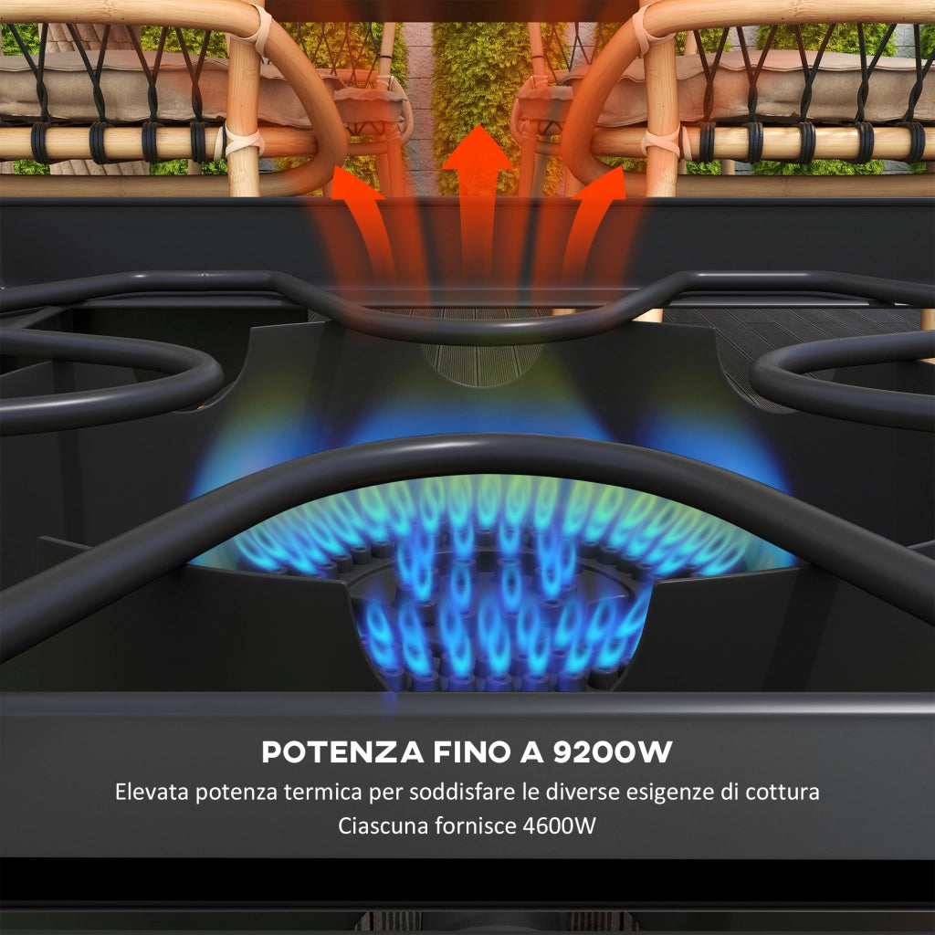 Fornello a Gas da Campeggio 2 Bruciatori ¨C zephmum ¨C 9.2 KW Nero Metallo