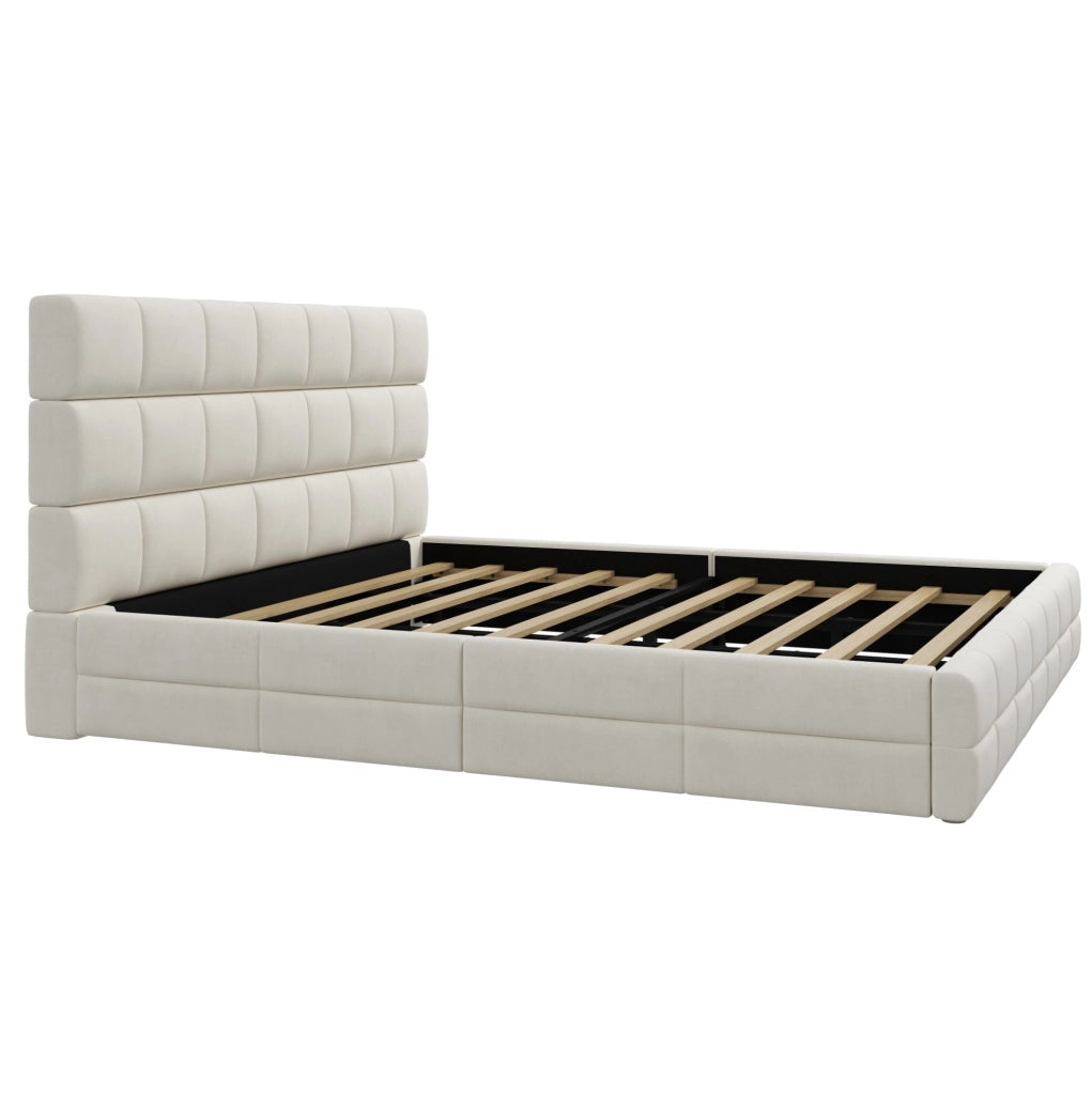 Letto piattaforma imbottito 180x200 cm beige con testiera