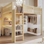 Letto a soppalco 140x200 cm con scrivania, armadio e 3 cassetti