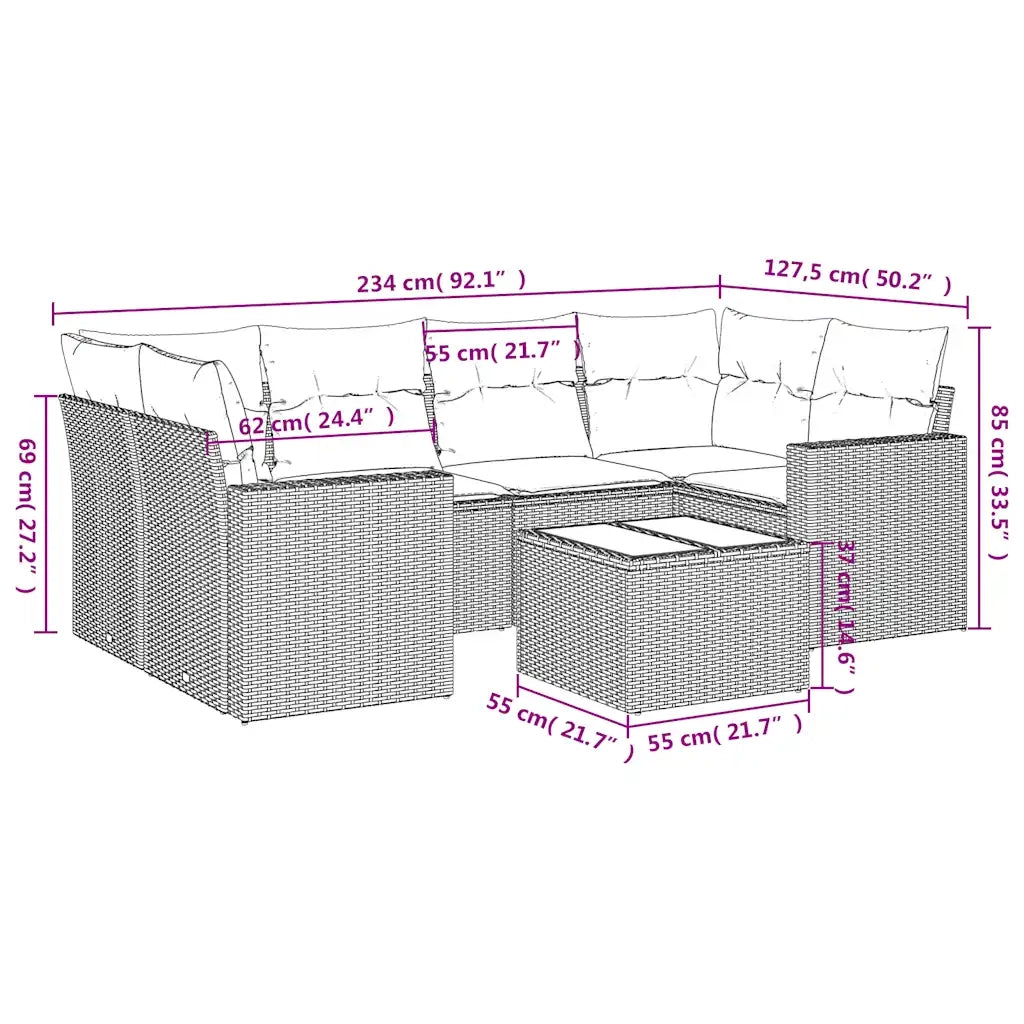 Set Divani da Giardino 7 pz con Cuscini Marrone in Polyrattan 3218713