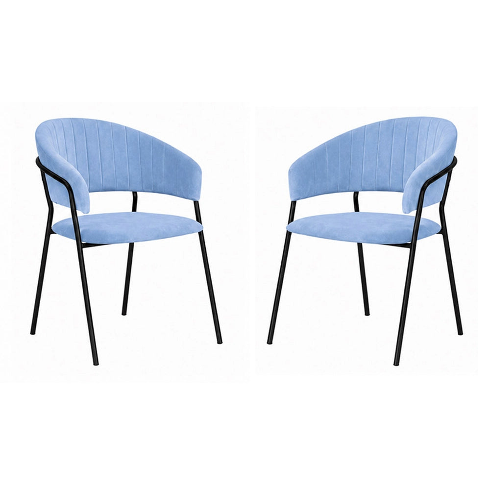 Sedie da sala da pranzo set da 2 Aurelia in velluto celeste con gambe nere
