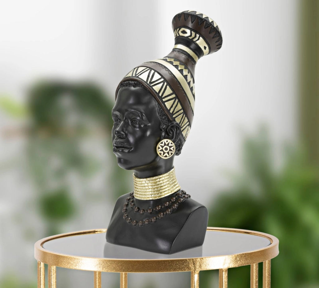 Statua Donna Masai Tribu 23x38,5x19 cm in Poliresina Nero/Oro