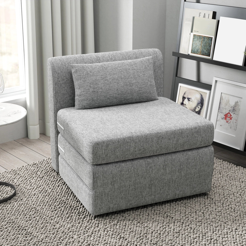 Poltrona Letto Pieghevole 3 Sezioni in Tessuto ¨C Zephmum ¨C Grigio 80x75x74 cm