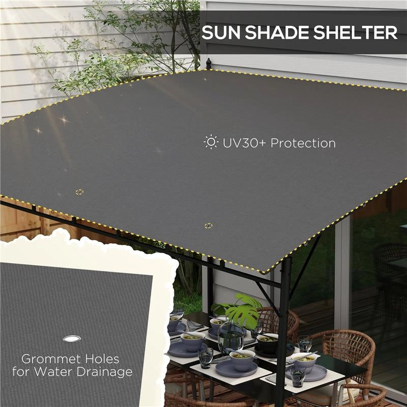 PERGOLA GAZEBO CON 3 FORI DI DRENAGGIO, IN METALLO E POLIESTERE, 400X296X200/262 CM, GRIGIO SCURO