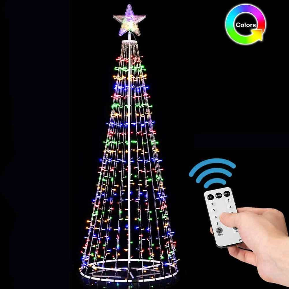 Albero Natale Luminoso LED RGB Multicolore 220 cm 592 con 8 Giochi Luce Esterno