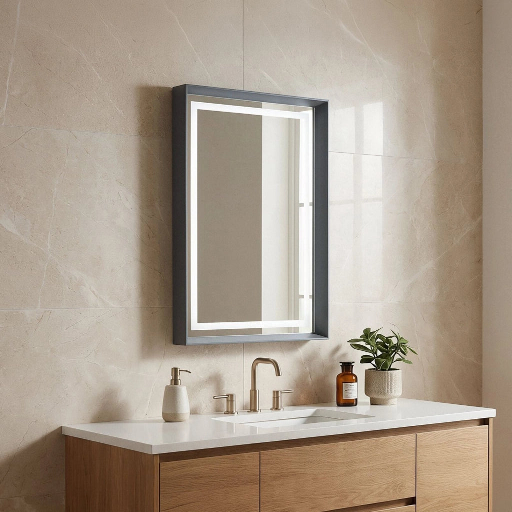 Specchio decorativo in legno "Craft 60 x 90 v2" - 60 x 10 x 90 cm - Antracite opaco