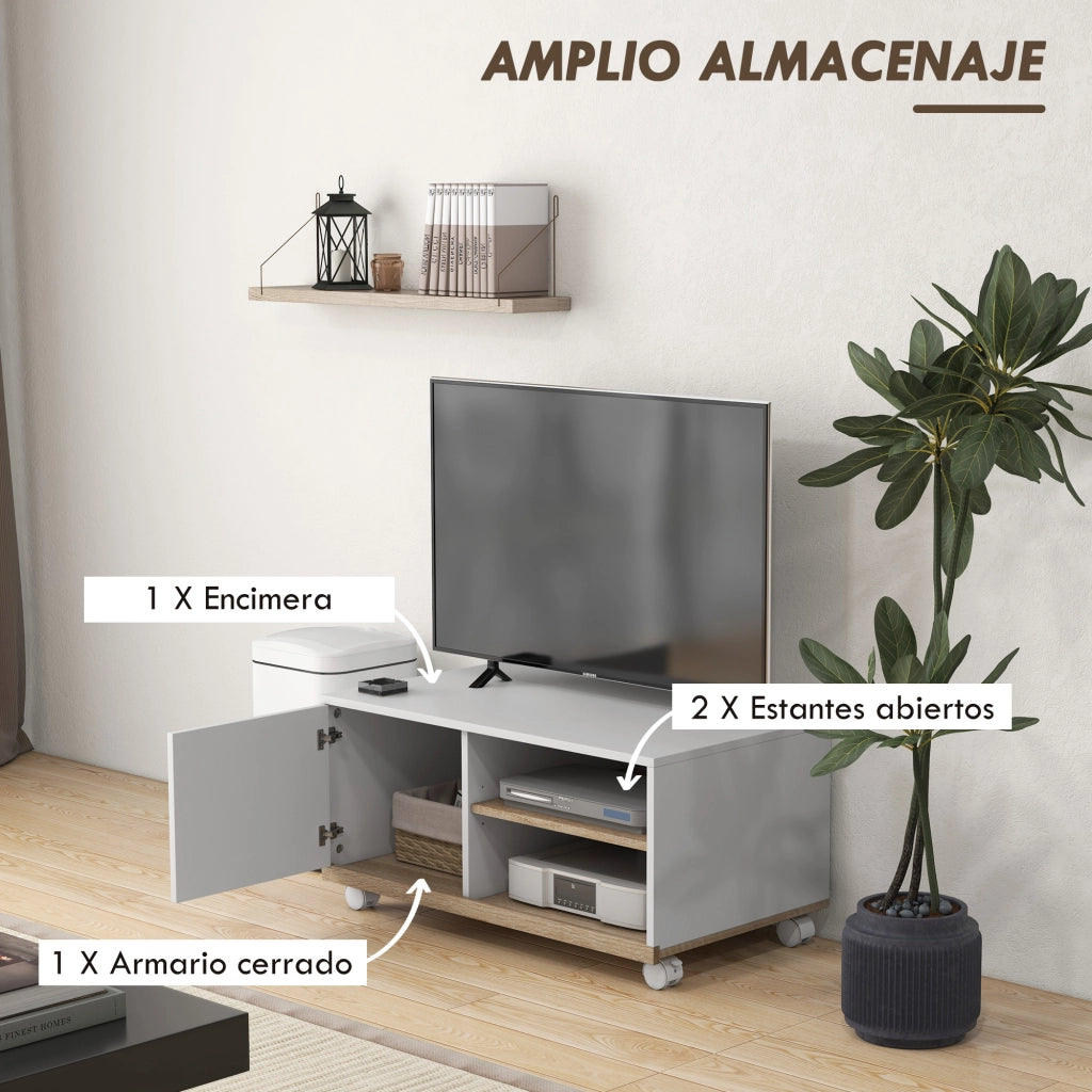 Mobile TV con Ruote e Ante ¨C Zephmum ¨C Bianco 80x45x41 cm