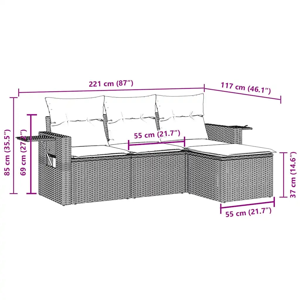 Set Divani da Giardino 4 pz con Cuscini Nero in Polyrattan 3252403